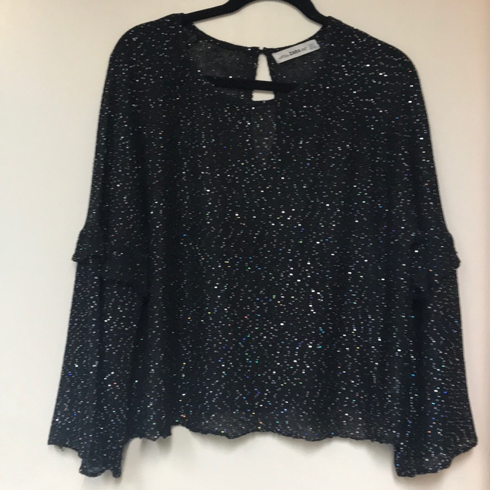 Zara sequin ruffle sleeve top size small